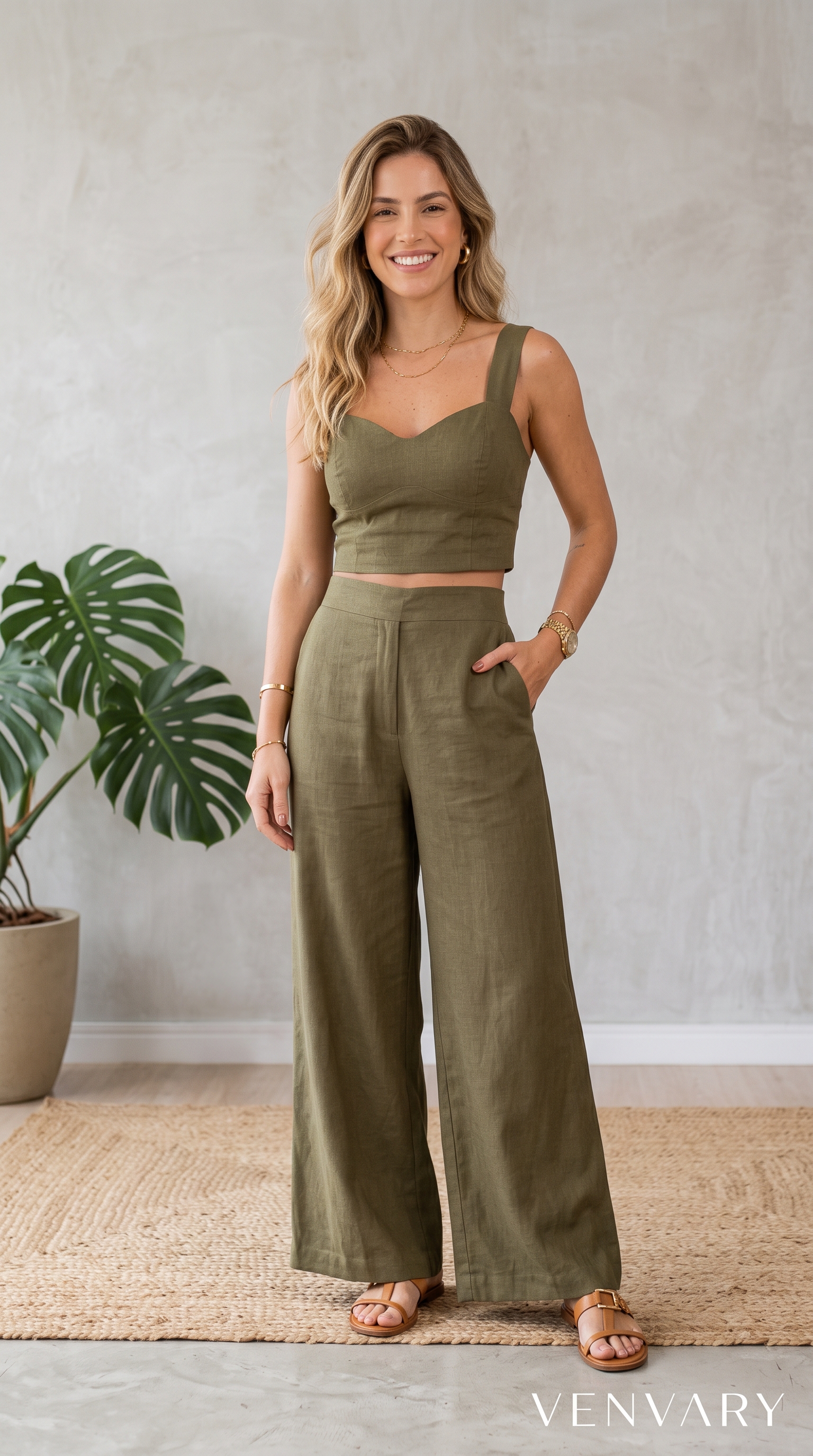 Conjunto Cropped e Pantalona Alfaiataria